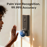 ANNKE Palm Vein Smart Door Lock with 2K Camera, Keyless Entry 5-in-1 (Palm Vein/App/Voice/Code/Key), AI Human Detection, Two-Way Talk, Auto-Lock, Wi-Fi, Alexa/Google, 10,000mAh Rechargeable Battery, Local & Cloud Storage