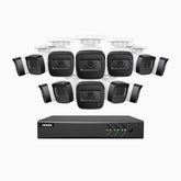 EL200 - 1080p 16 Channel Outdoor Wired Security CCTV System with 12 Cameras, 3.6 MM Lens, Smart DVR with Human & Vehicle Detection, 66 ft Infrared Night Vision, 4-in-1 Output Signal, IP67