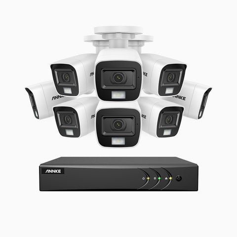ADLK200 - 1080P 8 Channel 8 Dual Light Cameras Wired Security System, Color & IR Night Vision, 4-in-1 Output Signal, Built-in Microphone, IP67 Weatherproof