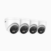 C500P - 4PCS 3K Dual Light Outdoor PoE Security Camera, Color & IR Night Vision, 3072*1728 Resolution, f/1.6 Aperture (0.005 Lux), Human & Vehicle Detection, Built-in Microphone, IP67