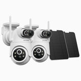 WB400P - 2PCS 4MP Wireless Outdoor Dual-Lens Security Camera, 100% Wire-Free, 9000mAh Battery & Solar Powered, 350° Pan & 90° Tilt, PIR Human Detection, Two-Way Audio