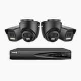 H500P - 3K 4 Channel PoE Security System with 2 Bullet & 2 Turret Cameras, Color & IR Night Vision, 3072*1728 Resolution, f/1.6 Aperture (0.005 Lux), Human & Vehicle Detection, Built-in Microphone,IP67