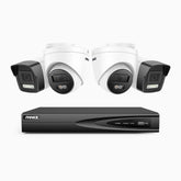 H500P - 3K 4 Channel PoE Security System with 2 Bullet & 2 Turret Cameras, Color & IR Night Vision, 3072*1728 Resolution, f/1.6 Aperture (0.005 Lux), Human & Vehicle Detection, Built-in Microphone,IP67