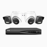 H500P - 3K 4 Channel PoE Security System with 2 Bullet & 2 Turret Cameras, Color & IR Night Vision, 3072*1728 Resolution, f/1.6 Aperture (0.005 Lux), Human & Vehicle Detection, Built-in Microphone,IP67