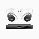 H500P - 3K 4 Channel 2 Cameras PoE Security System, Color & IR Night Vision, 3072*1728 Resolution, f/1.6 Aperture (0.005 Lux), Human & Vehicle Detection, Built-in Microphone,IP67