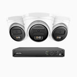 H500 - 3K Super HD 4 Channel 3 Cameras PoE Security System, Color & IR Night Vision, 3072 × 1728 @ 20fps, Smart Human & Vehicle Detection, Built-in Microphone, IP67