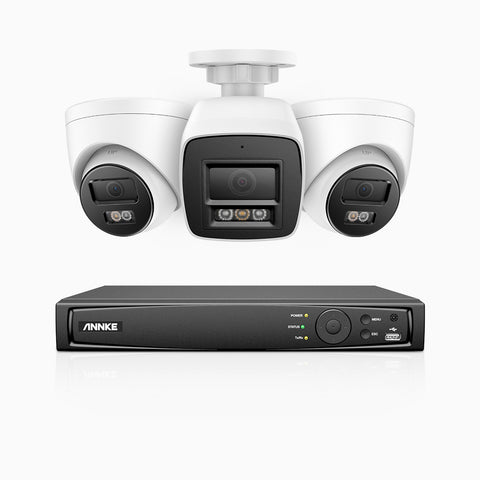 H800 - 4K 4 Channel PoE Security System with 1 Bullet & 2 Turret Cameras, Human & Vehicle Detection, Color & IR Night Vision, Built-in Mic, RTSP Supported