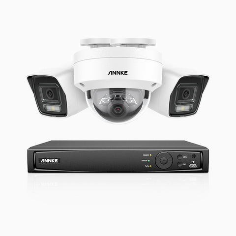 H800 - 4K 4 Channel PoE Security System with 2 Bullet & 1 Dome (IK10) Cameras, Vandal-Resistant, Human & Vehicle Detection, Built-in Mic, RTSP Supported