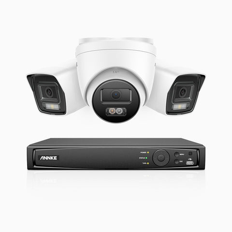 H800 - 4K 4 Channel PoE Security System with 2 Bullet & 1 Turret Cameras, Human & Vehicle Detection, Color & IR Night Vision, Built-in Mic, RTSP Supported