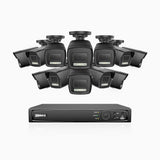 H500P - 3K 16 Channel 12 Cameras PoE Security System, Color & IR Night Vision, 3072*1728 Resolution, f/1.6 Aperture (0.005 Lux), Human & Vehicle Detection, Built-in Microphone,IP67