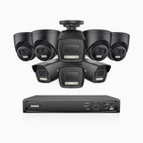 H500P - 3K 16 Channel PoE Security System with 4 Bullet & 4 Turret Cameras, Color & IR Night Vision, 3072*1728 Resolution, f/1.6 Aperture (0.005 Lux), Human & Vehicle Detection, Built-in Microphone,IP67