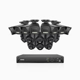 H500P - 3K 16 Channel PoE Security System with 8 Bullet & 8 Turret Cameras, Color & IR Night Vision, 3072*1728 Resolution, f/1.6 Aperture (0.005 Lux), Human & Vehicle Detection, Built-in Microphone,IP67