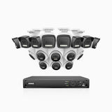 H500P - 3K 16 Channel PoE Security System with 8 Bullet & 8 Turret Cameras, Color & IR Night Vision, 3072*1728 Resolution, f/1.6 Aperture (0.005 Lux), Human & Vehicle Detection, Built-in Microphone,IP67