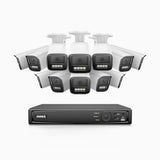 HZ804 - 4K 16 Channel 12 Cameras PoE Security System, 4X Optical Zoom, 2.8 - 12 MM Motorized Varifocal Lens, Smart Dual Light Night Vision, Motion Detection 2.0, Built-in Microphone, Siren & Strobe Alarm, Upgraded Version