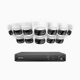 FDH800 - 16 Channel PoE Security System with 12 X 8MP UHD Dual Lens Cameras, 180° Panoramic View, Smart Dual Light Night Vision, Two-Way Audio, Active Siren & Alarm, Human & Vehicle Detection, IP67