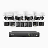 FDH800 - 16 Channel PoE Security System with 6 Bullet & 6 Turret 8MP UHD Dual Lens Cameras, 180° Panoramic View, Smart Dual Light Night Vision, Two-Way Audio, Active Siren & Alarm, Human & Vehicle Detection, IP67