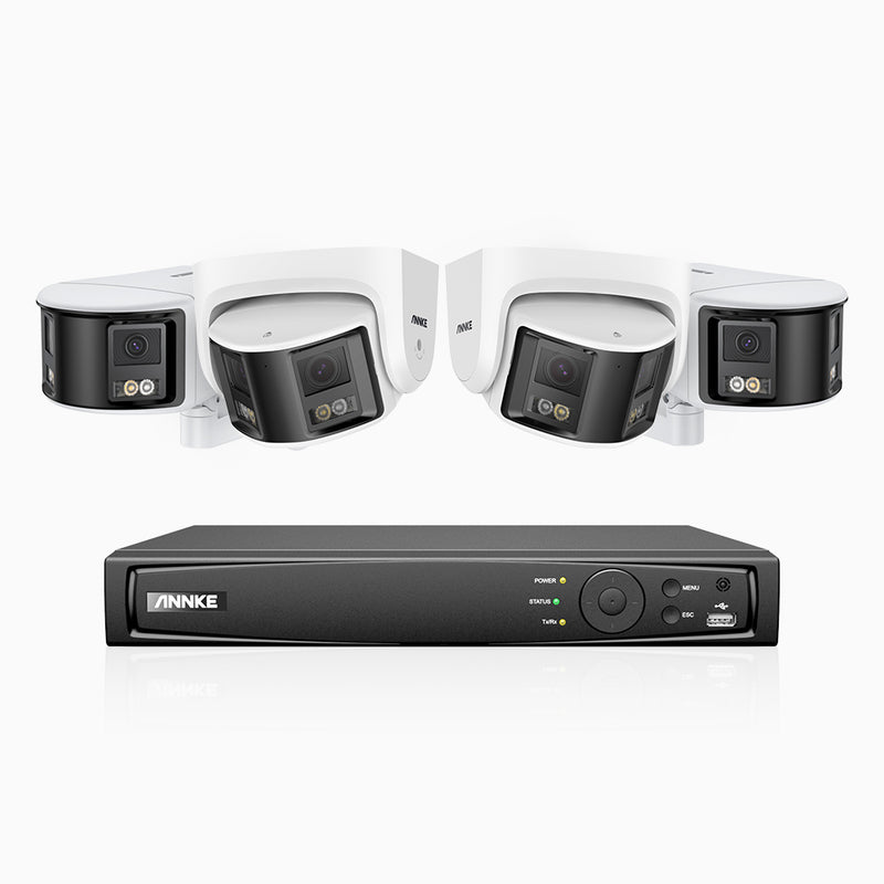 FDH600 - 8 Channel PoE Security System with 2 Bullet & 2 Turret Dual Lens Cameras, 6MP Resolution, 180° Ultra Wide Angle, f/1.2 Super Aperture, Built-in Microphone, Active Siren & Alarm, Human & Vehicle Detection
