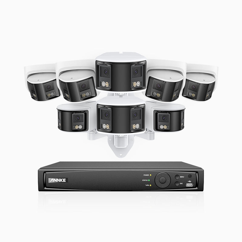 FDH600 - 8 Channel PoE Security System with 4 Bullet & 4 Turret Dual Lens Cameras, 6MP Resolution, 180° Ultra Wide Angle, f/1.2 Super Aperture, Built-in Microphone, Active Siren & Alarm, Human & Vehicle Detection