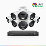NightChroma<sup>TM</sup> NBRK800 - 4K 8 Channel 8 Cameras Outdoor PoE Security System, Red Blue Flashing Lights & Siren, 3840*2160, Acme Color & IR Night Vision, Human & Vehicle Detection, Two-Way Audio, IP67 Weatherproof, All-Metal Housing