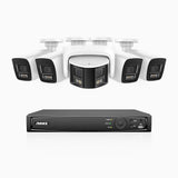 HDCK680 - 8 Channel PoE NVR Security System with Four 4K Cameras & One 6MP Dual Lens Panoramic Camera (180° Ultra Wide Angle), Human & Vehicle Detection, Built-in Microphone, Two-Way Audio