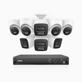H1200 - 4K 12MP 8 Channel PoE Security System with 4 Bullet & 4 Turret Cameras, Color & IR Night Vision, Human & Vehicle Detection, H.265+, Built-in Microphone, Max. 512 GB Local Storage, IP67