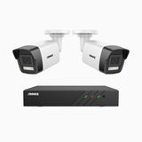 H500P - 3K 8 Channel 2 Cameras PoE Security System, Color & IR Night Vision, 3072*1728 Resolution, f/1.6 Aperture (0.005 Lux), Human & Vehicle Detection, Built-in Microphone,IP67