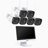 WTL500 - 5MP 10 Channel 6 Cameras Wireless NVR CCTV System with 12″ Monitor, EXIR Night Vision, Two-Way Audio, Built-in Microphone, Works with Alexa, IP66