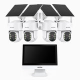 WTB400 - 4MP 10 Channel 4 Solar Cameras Wireless NVR CCTV System with 12″ Monitor, IPS Touch Screen, Motion Detection, Two-Way Audio, 9000mAh Rechargeable Battery & Solar Powered, 270° Pan & 90° Tilt, Works with Alexa