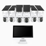 WTB400 - 4MP 10 Channel 6 Solar Cameras Wireless NVR CCTV System with 12″ Monitor, IPS Touch Screen, Motion Detection, Two-Way Audio, 9000mAh Rechargeable Battery & Solar Powered, 270° Pan & 90° Tilt, Works with Alexa