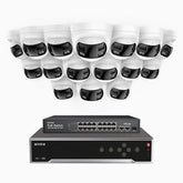 FDH800, 4K 32CH PoE Security System with 16 Seamless 180° Dual-Lens Cameras, 77° Vertical FOV for Superior Panoramic Coverage, Smart Color Night Vision & Active Deterrence