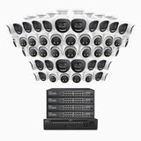 H800X - 4K 64 Channel PoE Security System with 24 Bullet & 24 Turret Cameras, 1/1.8'' BSI Sensor, f/1.6 Aperture (0.003 Lux), Siren & Strobe Alarm,Two-Way Audio, Human & Vehicle Detection, Perimeter Protection, All-Metal Housing