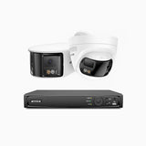 FDH800 - 8 Channel PoE Security System with 1 Bullet & 1 Turret 8MP UHD Dual Lens Cameras, 180° Panoramic View, Smart Dual Light Night Vision, Two-Way Audio, Active Siren & Alarm, Human & Vehicle Detection, IP67
