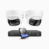 FDH800 - 8 Channel PoE Security System with 2 X 8MP UHD Dual Lens Cameras, 180° Panoramic View, Smart Dual Light Night Vision, Two-Way Audio, Active Siren & Alarm, Human & Vehicle Detection, IP67