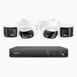 FDH800 - 8 Channel PoE Security System with 2 Bullet & 2 Turret 8MP UHD Dual Lens Cameras, 180° Panoramic View, Smart Dual Light Night Vision, Two-Way Audio, Active Siren & Alarm, Human & Vehicle Detection, IP67