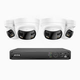 FDH800 - 8 Channel PoE Security System with 4 X 8MP UHD Dual Lens Cameras, 180° Panoramic View, Smart Dual Light Night Vision, Two-Way Audio, Active Siren & Alarm, Human & Vehicle Detection, IP67