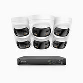 FDH800 - 8 Channel PoE Security System with 6 X 8MP UHD Dual Lens Cameras, 180° Panoramic View, Smart Dual Light Night Vision, Two-Way Audio, Active Siren & Alarm, Human & Vehicle Detection, IP67