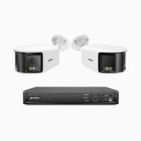 FDH800 - 8 Channel PoE Security System with 2 X 8MP UHD Dual Lens Cameras, 180° Panoramic View, Smart Dual Light Night Vision, Two-Way Audio, Active Siren & Alarm, Human & Vehicle Detection, IP67