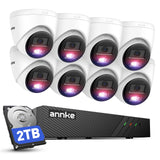 ANNKE H500 3K PoE Security Camera System with 8CH NVR, 8pcs 5MP Outdoor IP Cams, Red and Bule Light Alarm, AI Detection, 2TB HDD for 24/7 Recording, Two-Way Audio, Color Night Vision, IP67