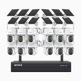 WBS400 - 4MP 16 Channel 12 Battery Cameras Outdoor Wireless NVR Security System, Dual-Band WiFi, 270° Pan & 90° Tilt, 9000mAh Battery & Solar Powered, Motion Detection, Two-Way Audio