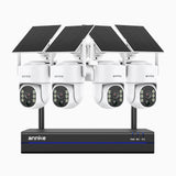 WBS400 - 4MP 8 Channel 4 Battery Cameras Outdoor Wireless NVR Security System, 2.4G & 5.8G Dual-Band WiFi, Motion Detection, Two-Way Audio, Battery & Solar Powered, 270° Pan & 90° Tilt, Cloud & Max. 256 GB Local Storage, Works with Alexa