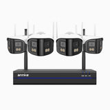 WSCD400P - 4MP 8 Channel 4 Dual-Lens Cameras Wireless NVR Security System, 170° Ultra-wide Angle, 2.4G/5G Dual-Band WiFi, Full Color Night Vision, Two-Way Audio, Cloud & Max. 256 GB Local Storage, Works with Alexa