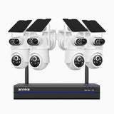 WBS400P - 4MP 8 Channel 4 Dual-Lens Cameras Outdoor Wireless NVR Security System, 100% Wire-Free, 9000mAh Battery & Solar Powered, 350° Pan & 90° Tilt, PIR Human Detection, Two-Way Audio