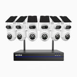 WBS400P - 4MP 8 Channel 6 Dual-Lens Cameras Outdoor Wireless NVR Security System, 100% Wire-Free, 9000mAh Battery & Solar Powered, 350° Pan & 90° Tilt, PIR Human Detection, Two-Way Audio