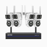 WCDS400 - 4MP 8 Channel 4 Dual-Lens WiFi Cameras Outdoor Wireless NVR Security System, 2.4G/5G Dual-Band WiFi, 350° Pan & 90° Tilt, Dual-Light Night Vision, Motion Detection, Two-Way Audio, Cloud & Max. 256 GB Local Storage, Works with Alexa