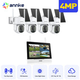 WTB400 - 4MP 4 Channel 4 Solar Cameras Wireless NVR CCTV System with 7″ Monitor, IPS Touch Screen, Motion Detection, Two-Way Audio, 9000mAh Rechargeable Battery & Solar Powered, 270° Pan & 90° Tilt, Works with Alexa