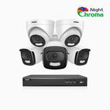 NightChroma<sup>TM</sup> NCK500 - 3K 8 Channel PoE Security System with 3 Bullet & 2 Turret Cameras, Acme Color Night Vision, f/1.0 Super Aperture, Active Alignment, Built-in Microphone, IP67, All-Metal Housing