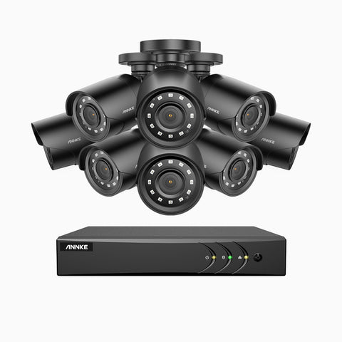 E200 – 1080p 8 Channel 8 Cameras Outdoor Wired Security CCTV System, Smart DVR with Human & Vehicle Detection, H.265+, 100 ft Infrared Night Vision