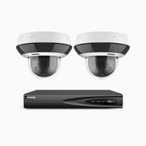 HZ504P - 4 Channel 2 Cameras PTZ PoE Security System, 3K Super HD, 4X Optical Zoom, IK10 Vandal-Resistant, 2.8-12 mm Lens, Intelligent Behavior Analysis, Color Night Vision & Anti-Fog
