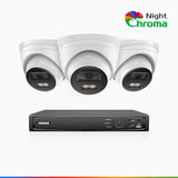 NightChroma<sup>TM</sup> NCK500 - 3K 8 Channel 3 Cameras PoE Security System, Acme Color Night Vision, f/1.0 Super Aperture, Active Alignment, Built-in Microphone, IP67, All-Metal Housing