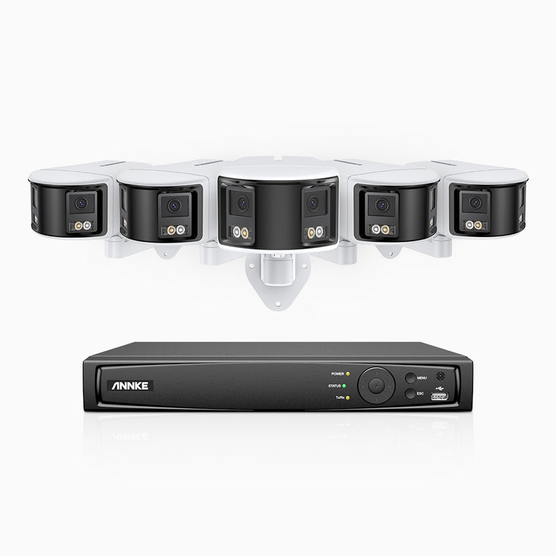 FDH600 - 8 Channel PoE Security System with 5 Dual Lens Cameras, 6MP Resolution, 180° Ultra Wide Angle, f/1.2 Super Aperture, Built-in Microphone, Active Siren & Alarm, Human & Vehicle Detection
